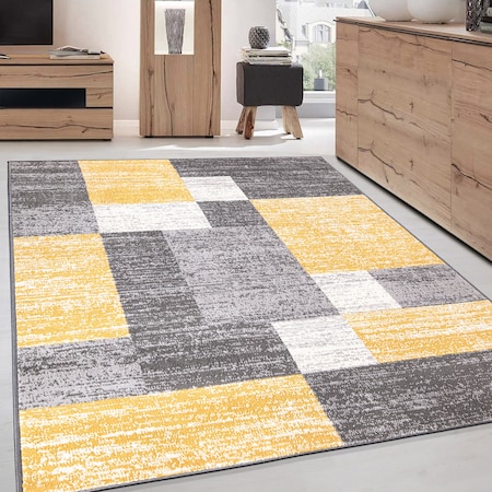 World Rug Gallery Modern Geometric Boxes Yellow/Gray/Ivory Area Rug 5'x7' 2072YELLOW5X7